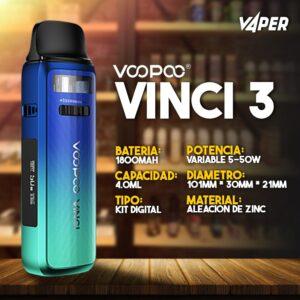 Voopoo Vinci 3, equipado con una batería incorporada de 1800 mAh en un cuerpo portátil; alcanza hasta una potencia ajustable de 5 a 50W