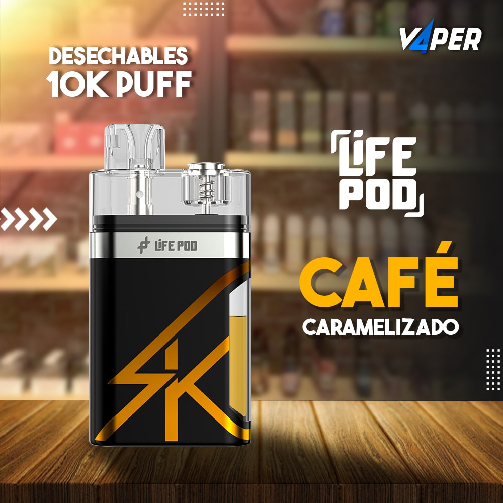 Nuestros Life Pod Eco SK te sorprenderán con su intenso sabor y toque refrescante de mentol. Diferente presentación. Sabor: Caramel Coffee