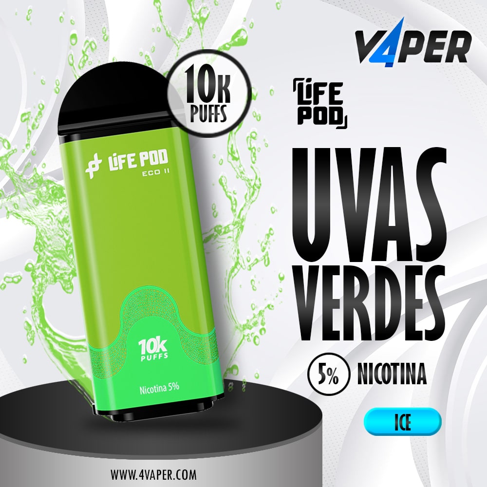 Life Pod Eco II Cartucho Green grape ice 5% (10000 Puffs) - 4vaper.com